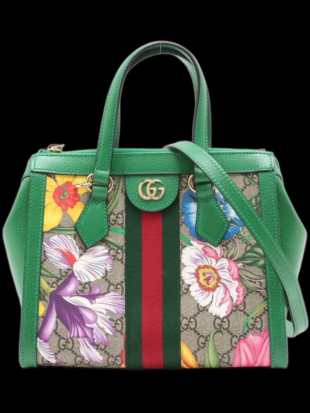 Gucci GG flora Ophidia PVC & leather 2 Way Handbag Beige x green 547551